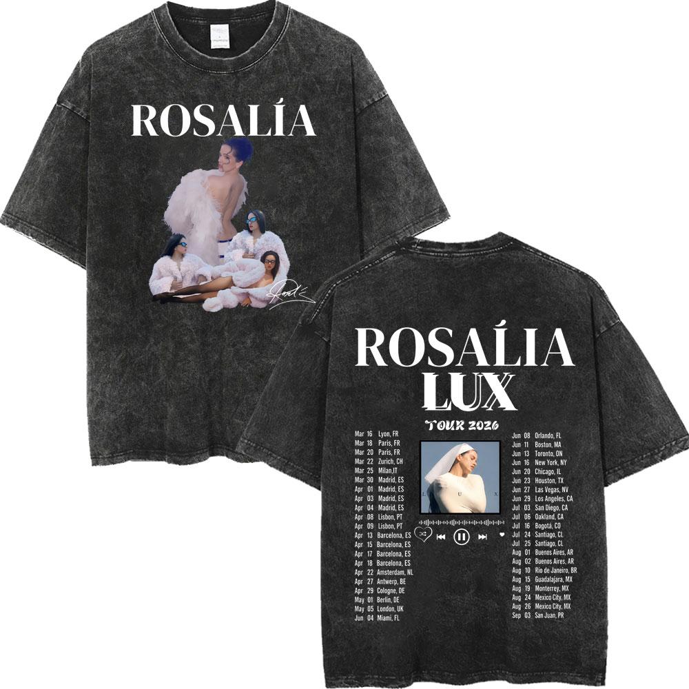 Rosalia LUX Tour Koszulki z Nadrukiem Męskie Damskie Moda Estetyka Vintage Spierana Koszulka Bawełna Wysokiej Jakości Oversize Koszulki