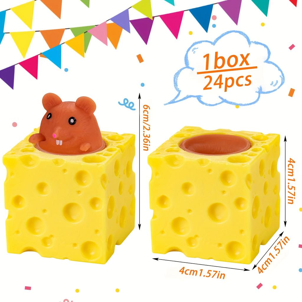 1 Box of Cute Cheese Mouse Squeeze Cup Toys Colorful, Playful Sensory Stress Relief for Teens and Adults, Ideal Christmas Halloween Party Gift,
