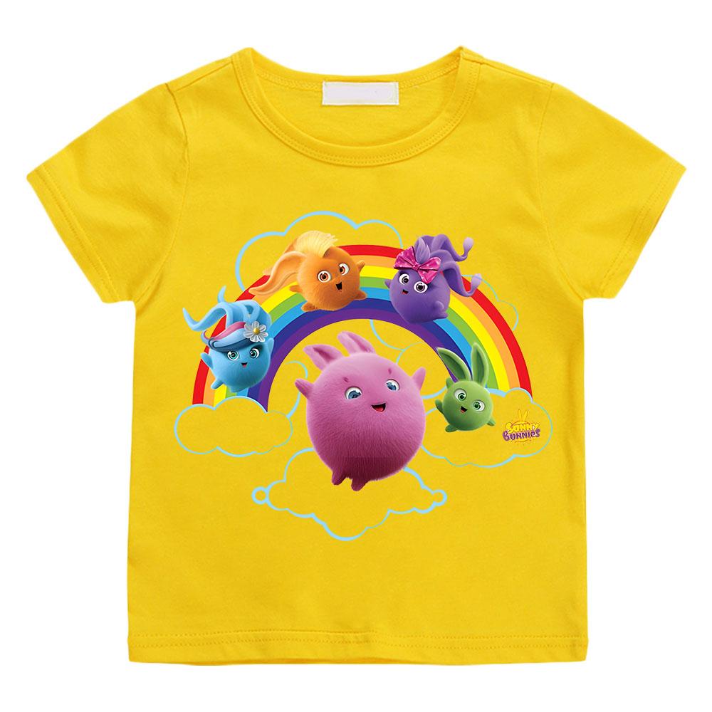T-shirt per Bambini Sunny Bunnies Stampa Cartone Animato Coniglio Carino T-shirt per Ragazze Estate Divertente T-shirt per Ragazzi Top alla Moda a Maniche Corte