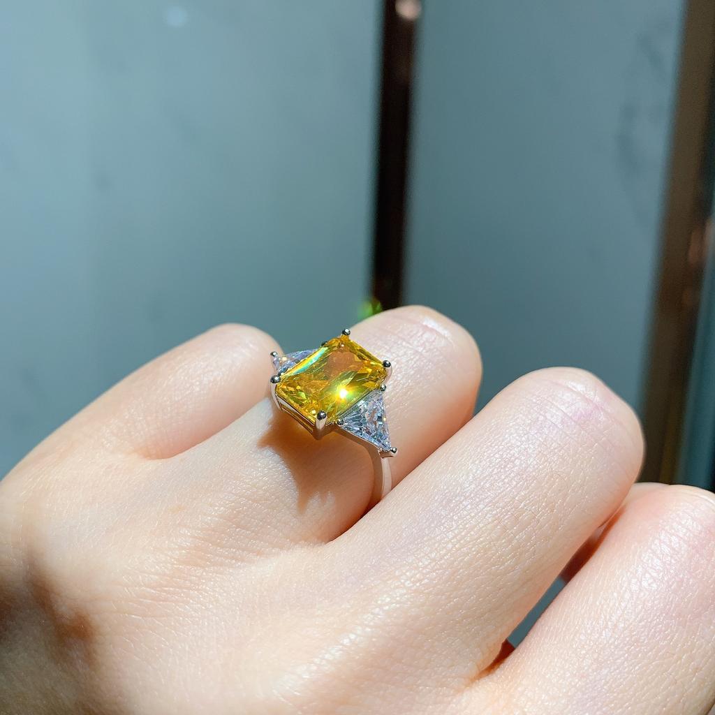 Zubehör Rosa Diamant Gelb Diamant Ring Weibliche Rechteck Zirkon Ring Einstellbar Vintage Simulation Schmuck