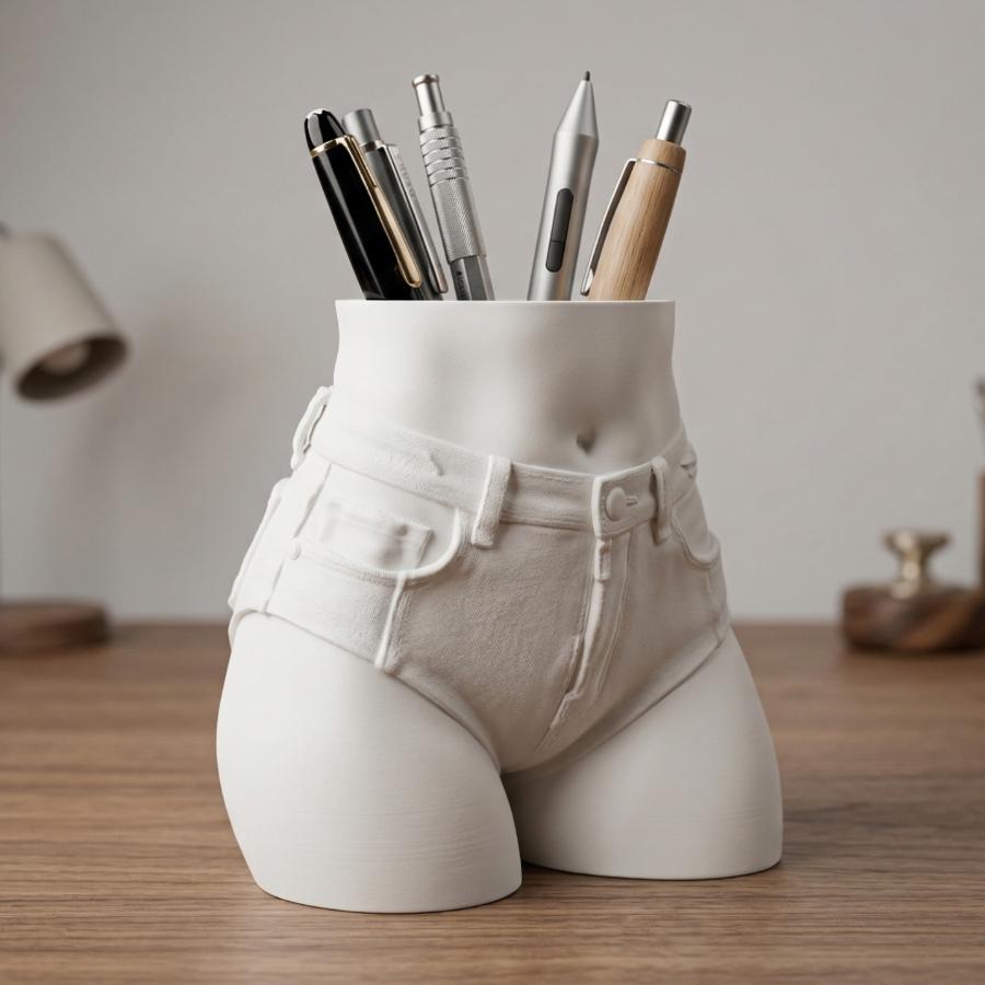 Creative Slim Waist Model Pen Holder 3D Printed Large Capacity Desktop Storage Rack Office Stationery Organizer Cup белый