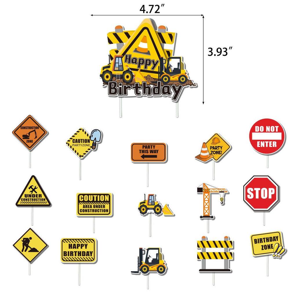 Construction Engineering Vehicle Theme Party Decoration Set, Children's Bulldozer, Birthday Banner, Cake Insert, Excavator Balloon Set
