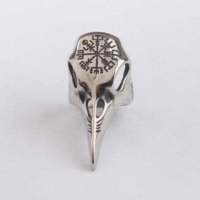 Wikinger-Ring mit Rabenschädel, Valknut-Ring, Edelstahl, Runenkompass, Vegvisir-Ring, Herren- und Damenring, nordischer Schutzschmuck