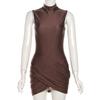 Fashion Elegant Half High Neck Sleeveless Dress New Solid Color Pleated Hip Casual Party Short Dress Female Simple Women's Clothing 3058