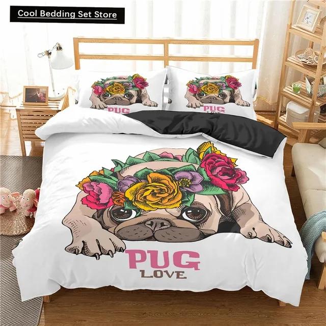 

Милый Постельный комплект с мопсом Прекрасный Домашний Питомец Щенок Рисунок Пододеяльник Королевский Квинсайз Анималистическая Тема Мягкий Комплект Пододеяльника EU Twin(135x200cm)