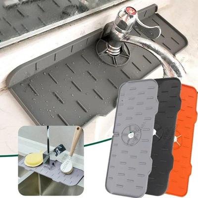 Alfombrilla para grifo, fregadero de cocina, almohadilla contra salpicaduras de silicona, drenaje, parada de agua, Protector de encimera de baño, bandeja de secado rápido
