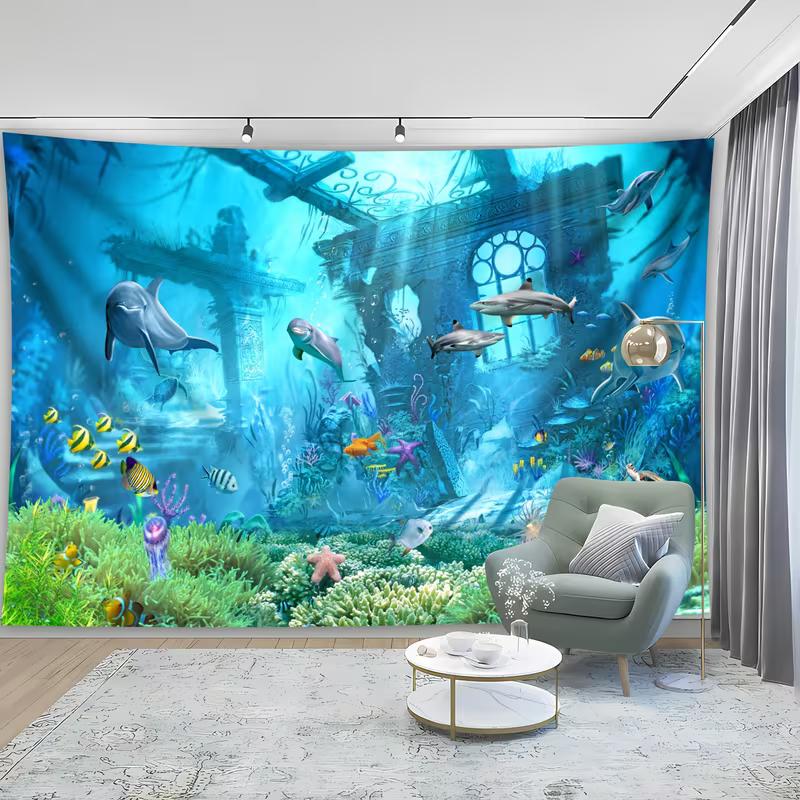 2D Coral Reef Underwater Tapestry for Aquarium & Ocean Party Photo Booth Background