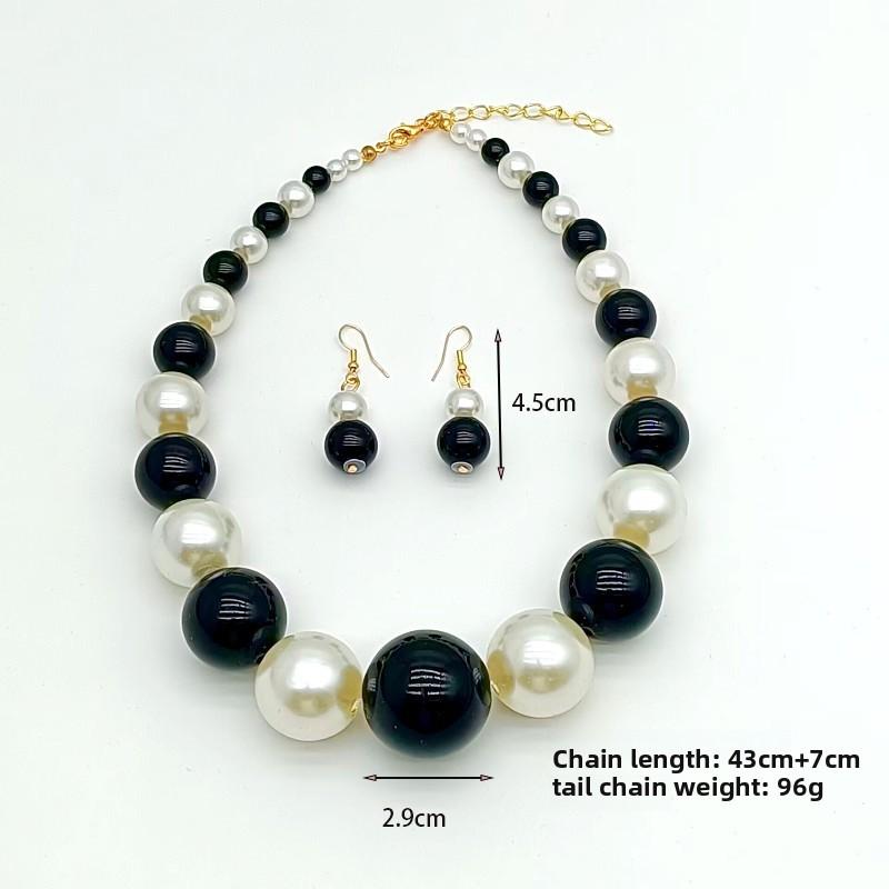 Geometric Pearl Necklace And Earring Set For Women In Summer