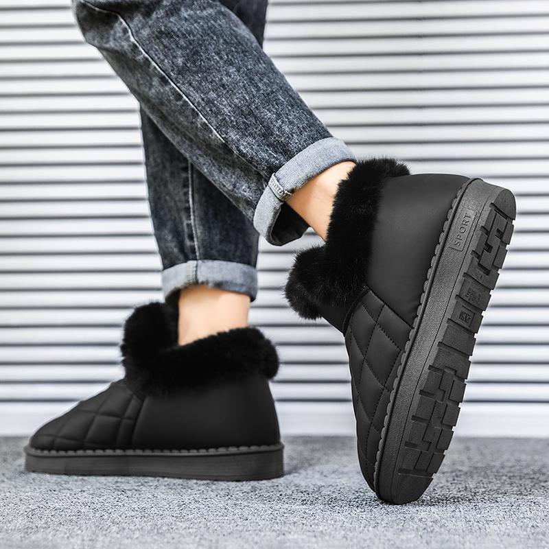 Men's cotton winter casual fashion anti slip hight top wear-resistant thick soled outdoor shoes plush comfort indoor tide shoe