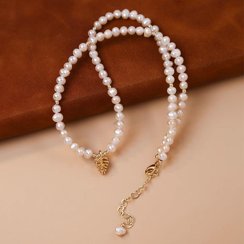 Baroque Special-Shaped Freshwater Pearl Necklace Pine Cone Pendant Design French Elegant Neck Chain Temperament Fashion Collarbone Chain