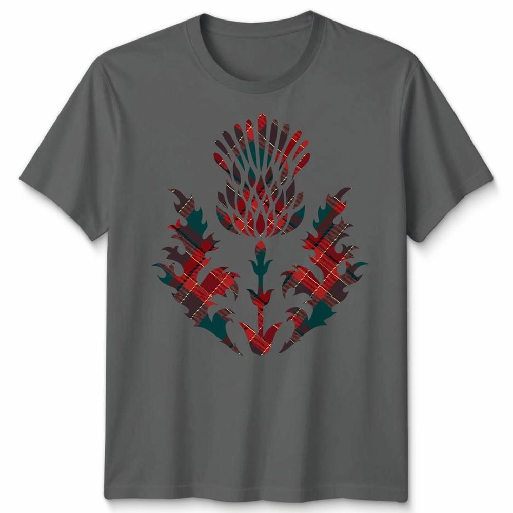 Scottish Tartan Unisex T Shirt Thistle Emblem Scotland Heritage Symbol Tee