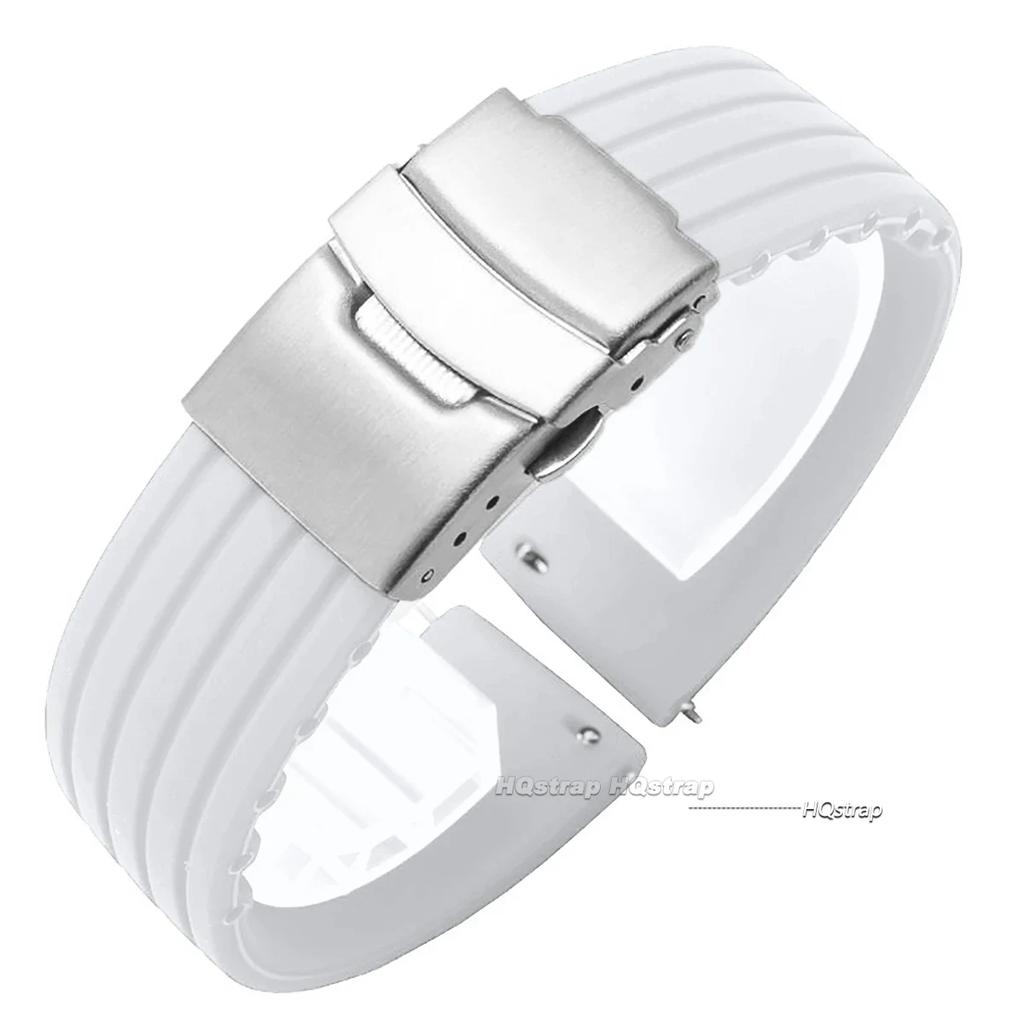 Silicone Rubber Watch Strap Deployment Buckle Band 18mm 20mm 22mm 24mm for Omega Watch Replace Strap for Seiko Sport Straps