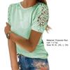 Crew Neck Solid Color Loose Fit Women T-shirt Hollow Lace Patchwork