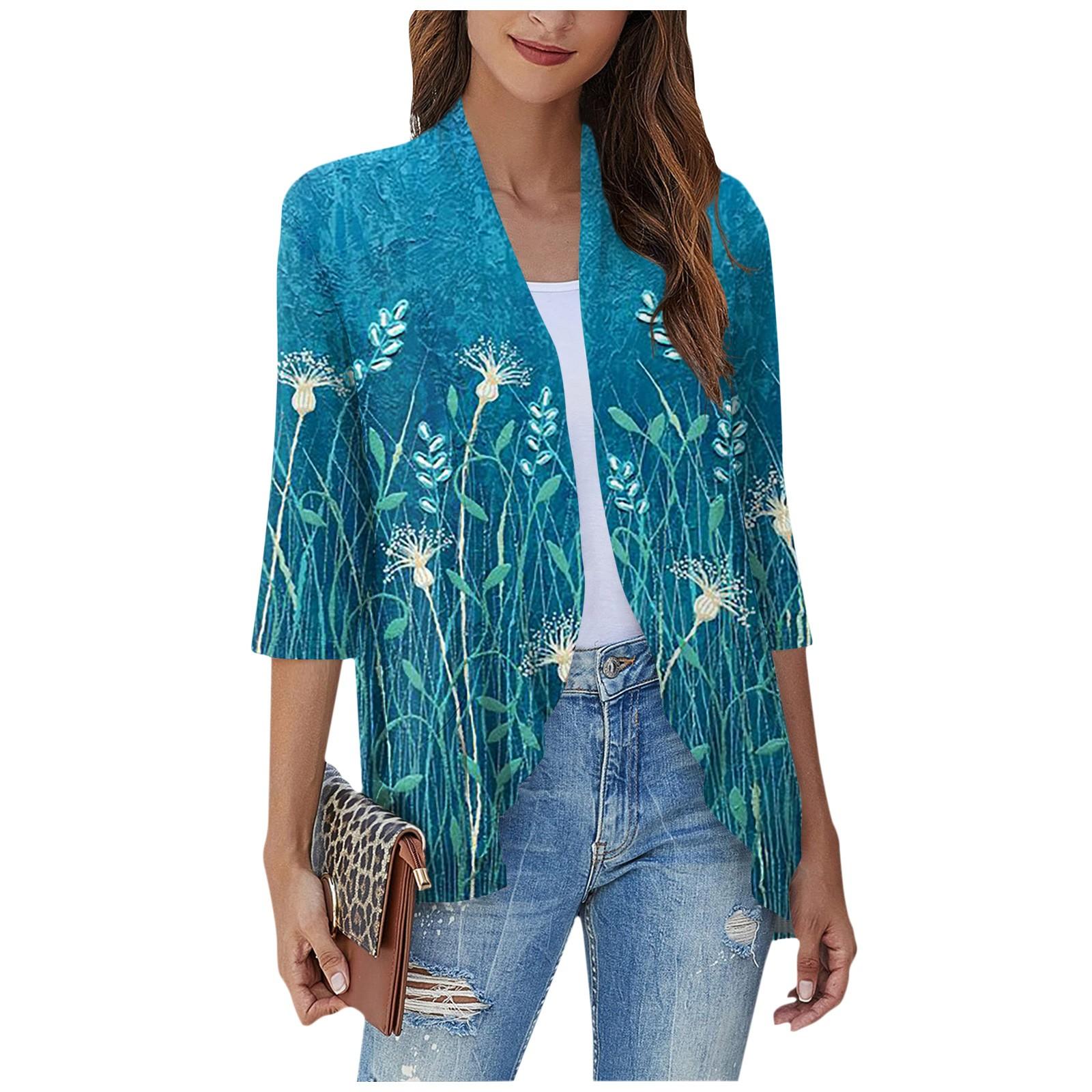 

Женский повседневный повседневный кардиган с укороченными рукавами и v-образным вырезом, модная рубашка с принтом, топ, мягкая драпировка, кардиган с рюшами XXL синий