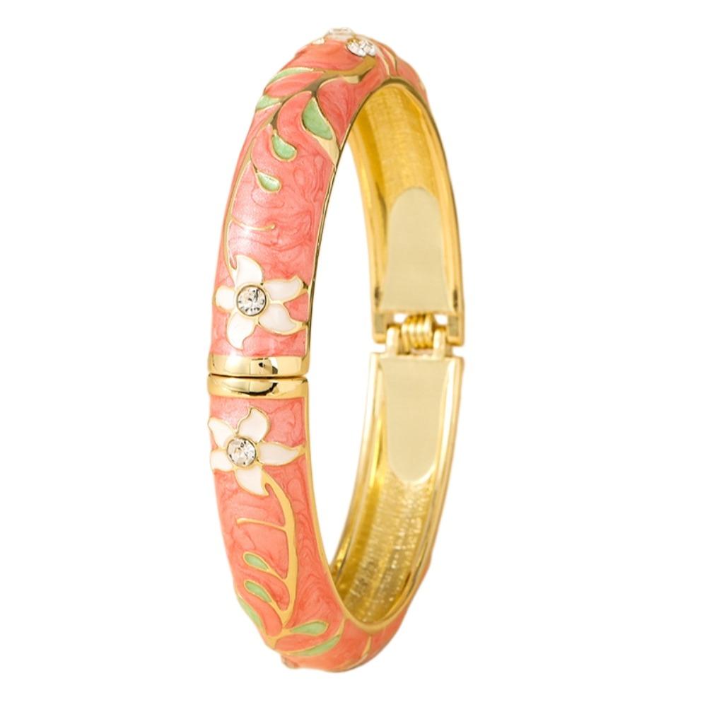 

Enamel Floral Flower Crystal Bangle Traditional Women s Hand Bracelet Girls розовый