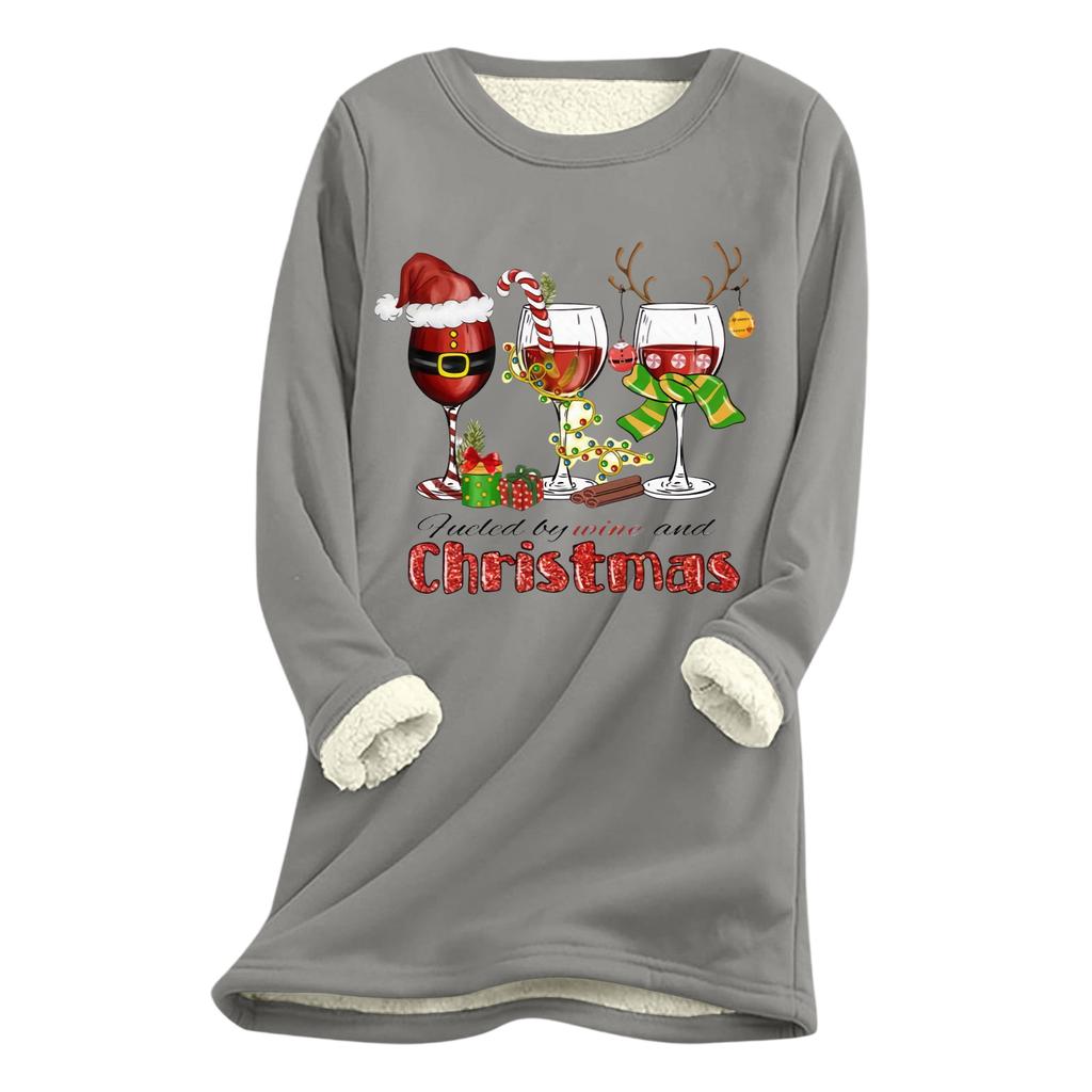 Women's Christmas Print Thick Plush Lambswool Warm Long Top