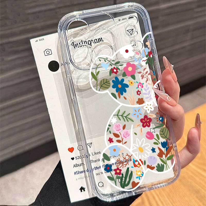 Teddy Bear Bowknot Phone Case For iPhone 17 16e 16 15 14 13 12 11 Mini Air Pro Max X XR XSMax 7 8 Plus Transparent Soft