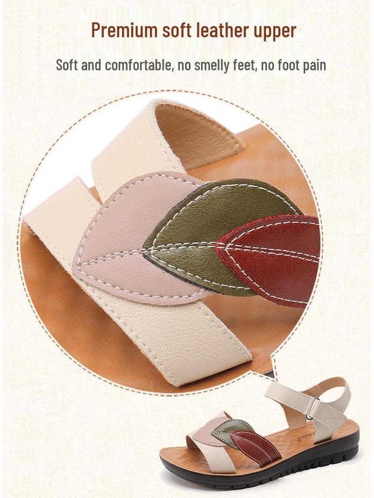 Dames Sommer Sandaler med Sklisikker Såle - Myk Såle, Lav Hæl for Middelaldrende og Eldre