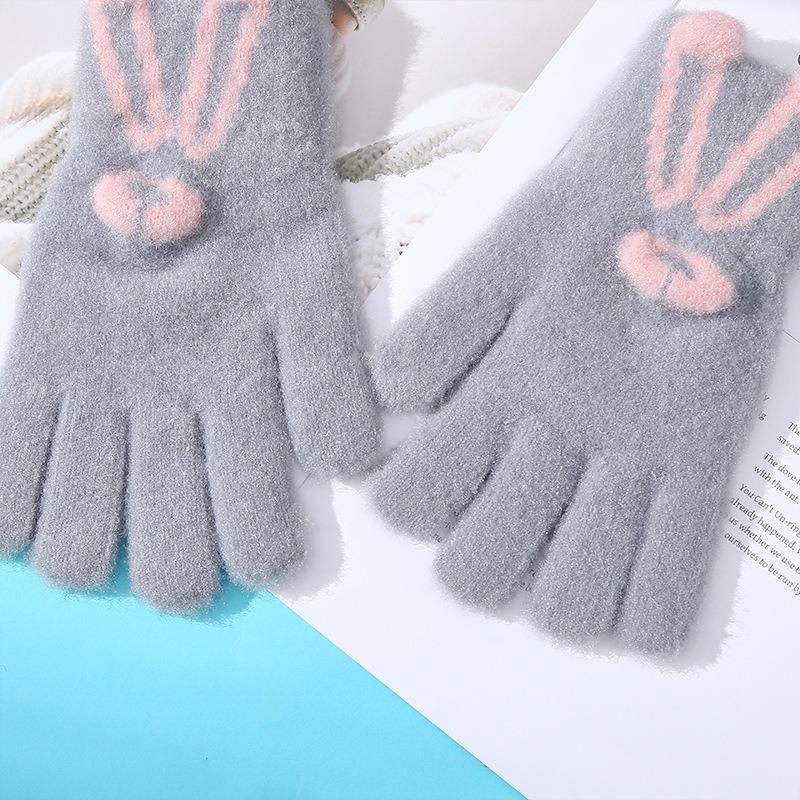 Gloves Women's Winter Knitting Cute Rabbit Cartoon Thickened Warm Wool Student Writing Riding Cold Moisture
