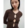 Anggae V Neck Slit Knit Pullover Brown