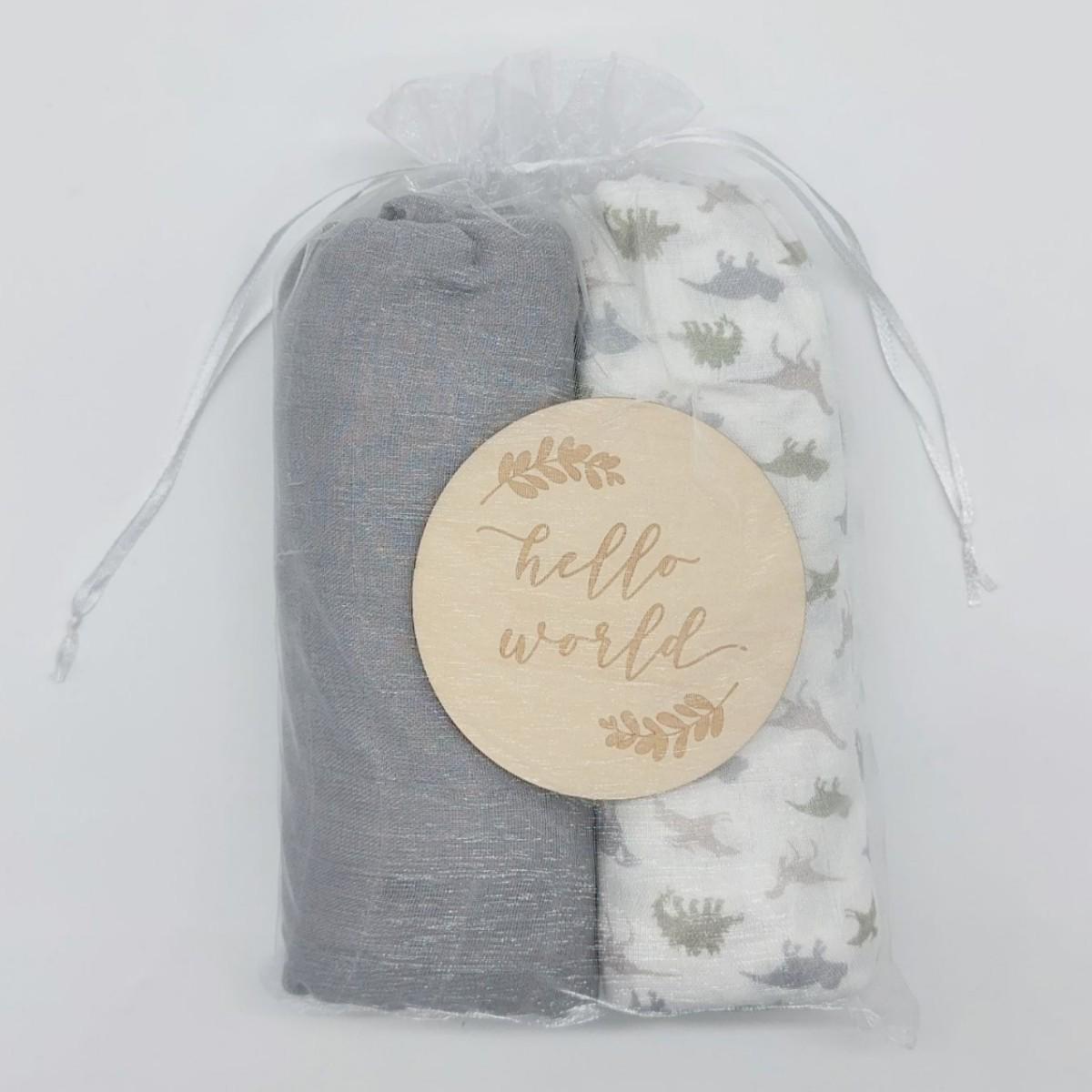 Double Layer Gauze Newborn Blanket - Lightweight Pure Cotton Summer Quilt Dinosaur светло-серый