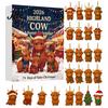 Christmas Tree Decorations Highland Cow Advent Calendar with 24 Acrylic Ornaments, Festive Countdown Party Supplies Box for Holiday Hanging Decor And