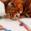 Cat Toys Cotton Rope with Natural Wood Polygon Segments Interactive Toy Chew Resistant Teeth Cleaning Toy