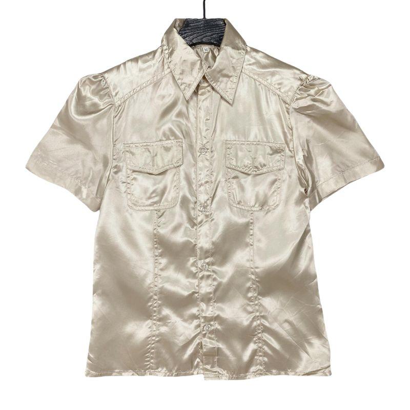 

C5008 Экспорт Новинка Женская рубашка с лацканами, глянцевая, с коротким рукавом, однобортная, в повседневном стиле, стиль милитари, приталенная Apricot M/L