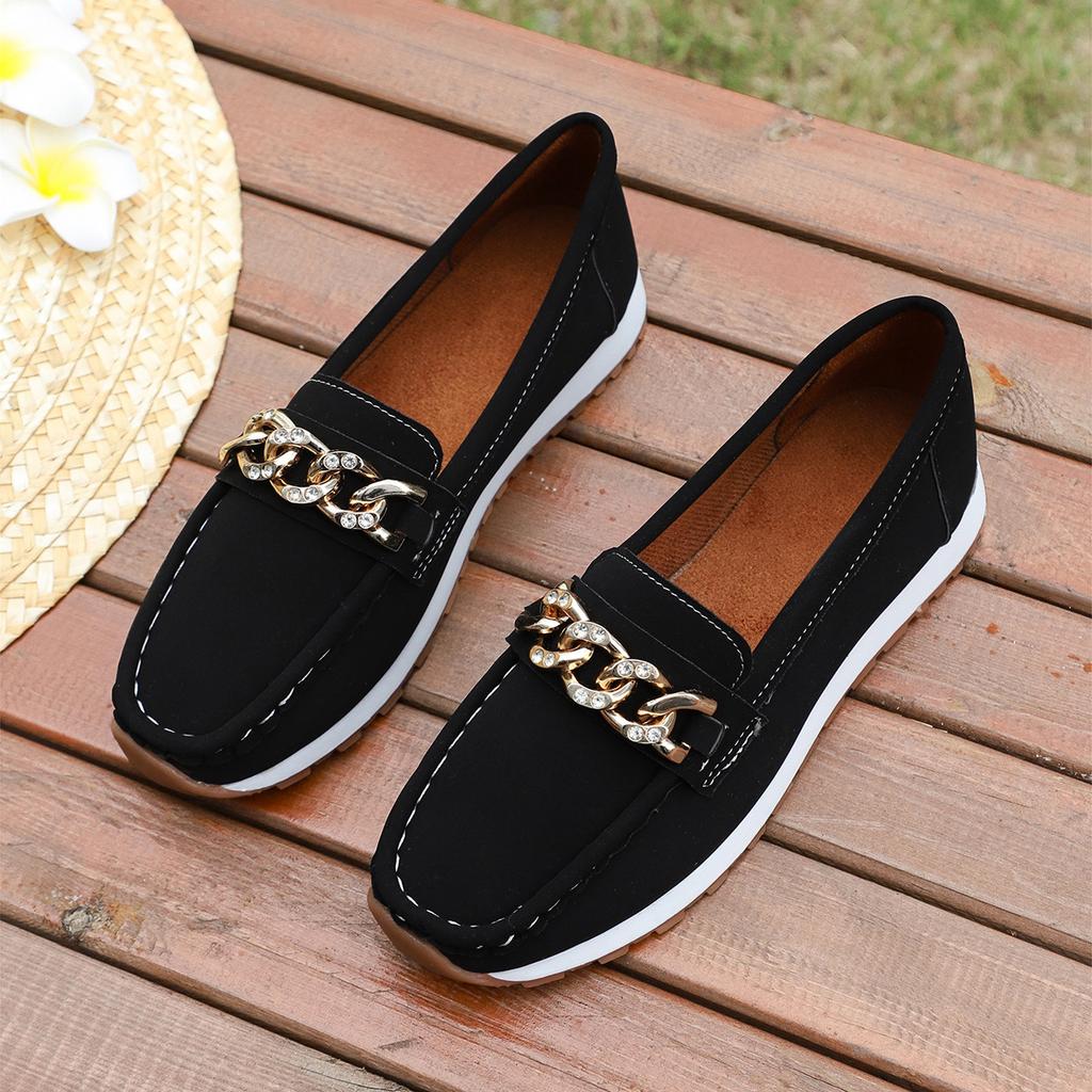 Soft Sole Slip-on Women's Loafers Fashion Chain Decors Anti-slip Casual Shoes for Women Office Ladies Comfortable Flat Footwear