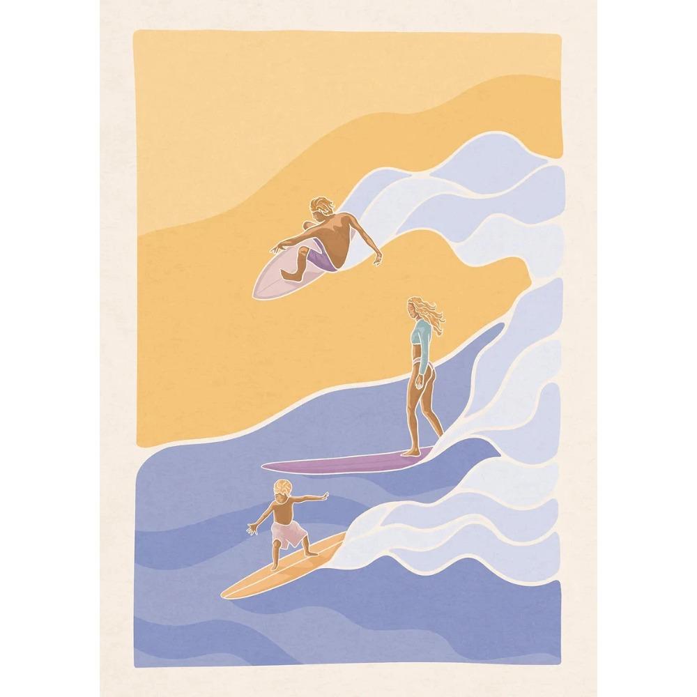 Minimalistische Surf-Mädchen Poster Meeresblick Strandhaus Drucke Leinwandbild Wandkunst Bilder Haus Sportliches Teenie-Mädchenzimmer Dekoration