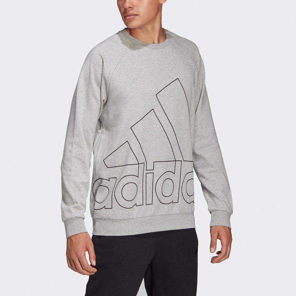 Adidas Big Logo Print Casual Sports Sweatshirt Men Tops Light-Grey HB5087