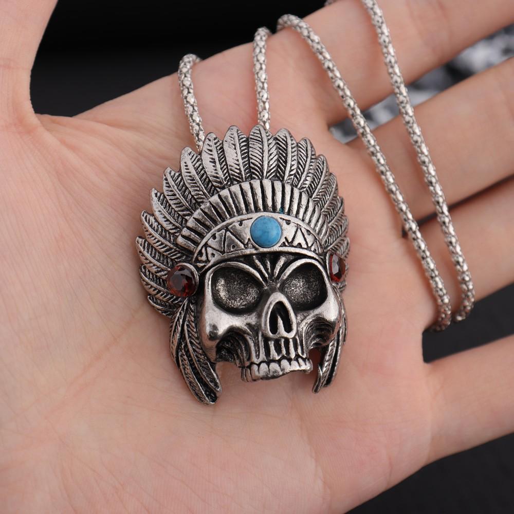 Retro Old Indian Skull Pendant Necklace Men's Hip-hop All-match Necklace