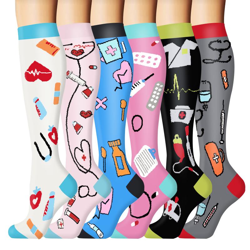5/6 Pairs Compression Socks Varicose Veins Stockings New Pattern Calf Pressure 15-20Mmhg Men Women Work Sports Yoga Calf