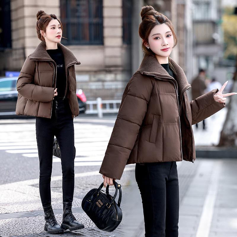 Thickened large lapel neck winter cotton clothes women's short new fashionable loose small knitted jacket