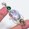 Pendente in Argento Sterling 925 con Pietra di Diaspro Mosaico Naturale, Topazio 2,36" ZS-1