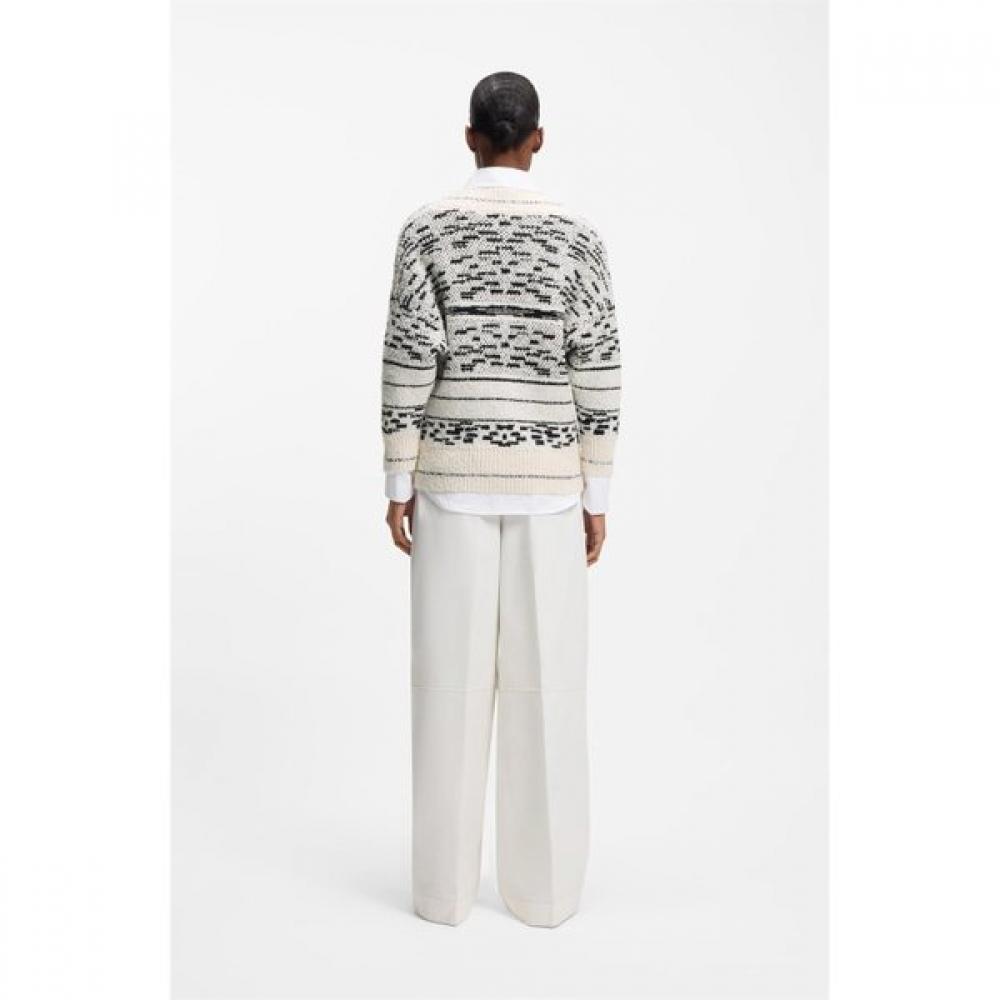 BoSS Women S Relaxed Fit Jacquard Pattern Cotton Blend Sweater Multi  5055324496