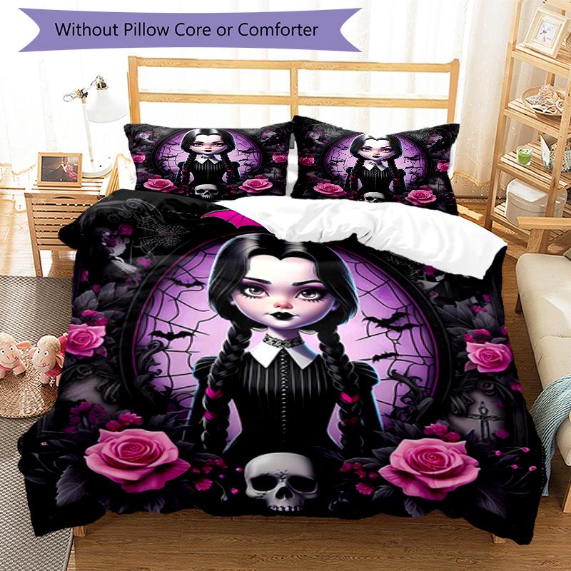 3pcs Addams Family Wednesday3 Design Cover Set - HD Printed Bedding with 1 Cover and 2 Pillowcases - Perfect for Home and Dorm Decor