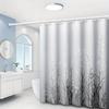 Minimalist Ink-Wash Reed Pattern Shower Curtain, Polyester Fabric, With Hooks, Suitable For Bathroom Decoration.