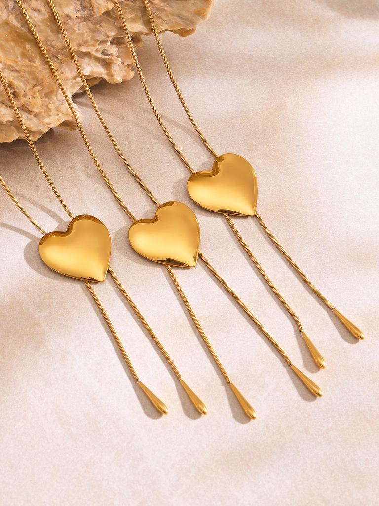 Qiong Yao 18K Gold Plated Heart Snake Chain Necklace with Stainless Steel Tassel