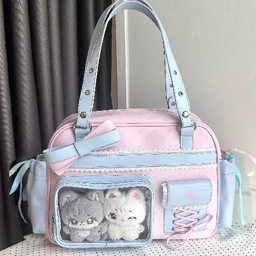 INS Kawaii Sweet Transparent Ita Boston Bag Large Capacity Anime Doll Display Shoulder Bag for Girls Students Daily Commute