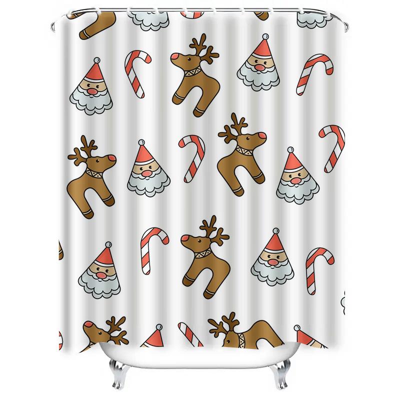 TU Christmas Shower Curtain Festive Holiday Decor Waterproof Bathroom Fabric Backdrop Xmas Pattern Holiday Home Decoration Festi