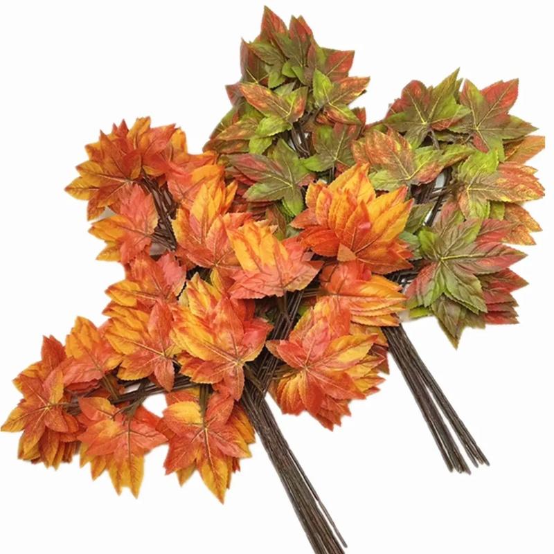 Artificial Banyan Maple Mango Leaves Fake Foliage Greenery Stems for Decoration Outdoor Landscape Tree Making