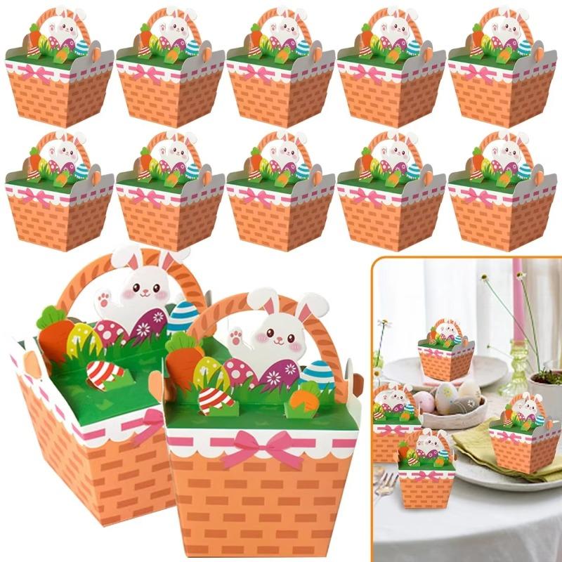 10 Pack 3D Bunny Design Easter Gift Boxes With Handles Adorable Easter Egg Print Candy Cookie Containers For Spring Party Favors