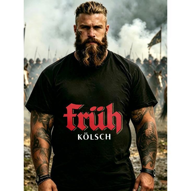 Herren T-Shirt Schwarz Frueh Kolsch Logo Print Freizeitkleidung Für Outdoor-Veranstaltungen Und Täglichen Gebrauch, Große Größen