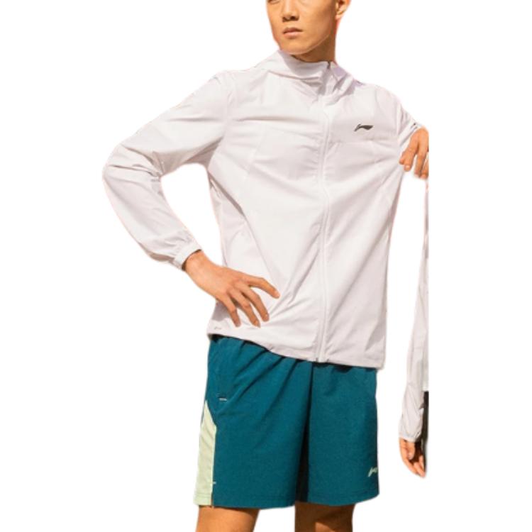 Li-Ning Running Series Logo Solid Color Packable Hooded Sports Jacket Men Outerwear Standard-White AFDS365-1