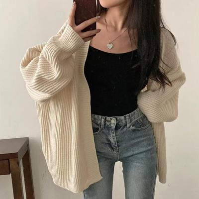 Cardigan oversize Harajuku da donna, casual, sciolto, pigro, vento, coreano, vintage, a maniche lunghe, da donna, design semplice