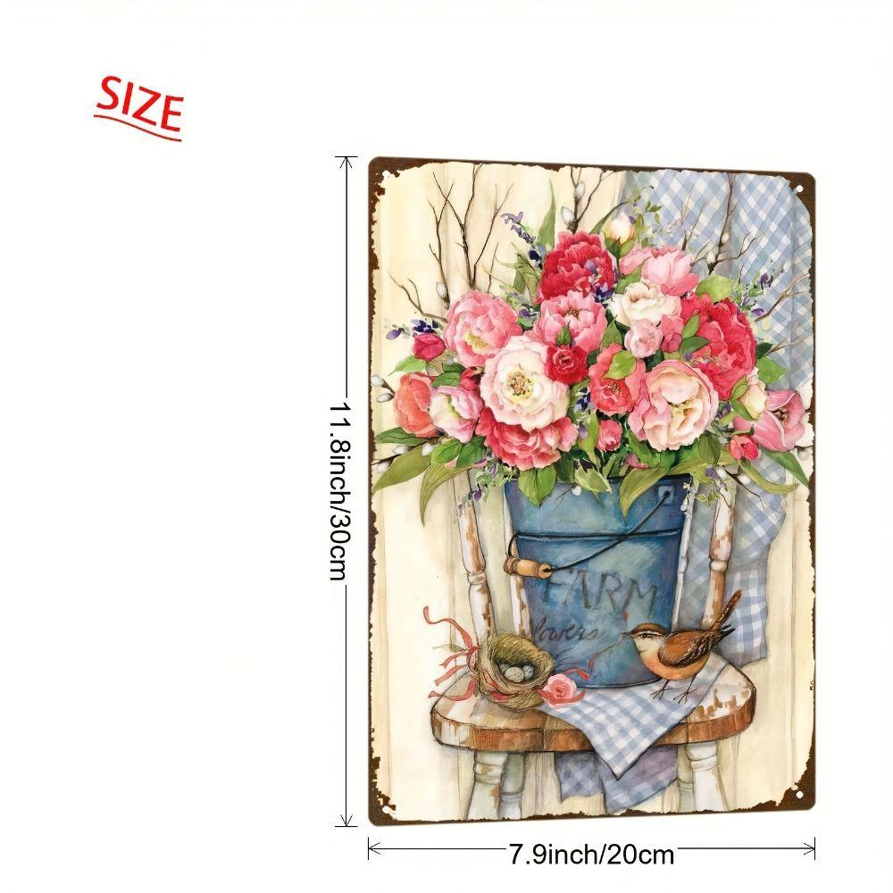 Vintage Metal Wall Poster Teal Rose Teacup 20x30cm Wall Decor