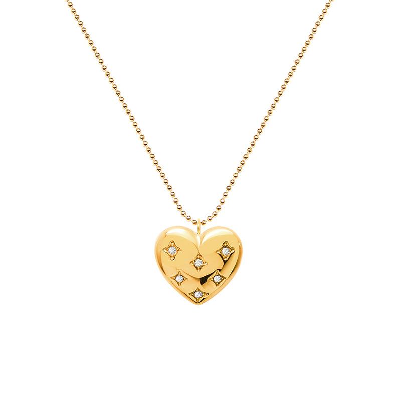 Hainon Stainless Steel Necklace Heart Full Zircon Sweater Chain Pendant Necklace 18inches