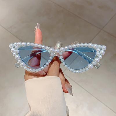 KAMMPT Vintage Cat Eye Sunglasses with Pearls Women New Stylish Candy Color Shades Trendy Brand Design Decorative Sun Glasses