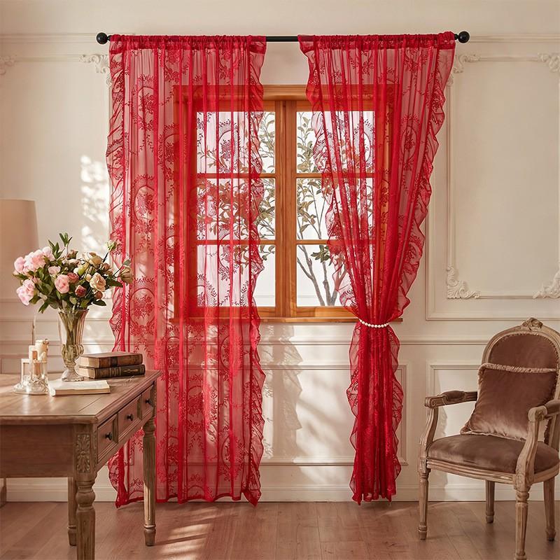 TK French Ruffle Sheer Curtain Bedroom Living Room Lace Fabric Window Door